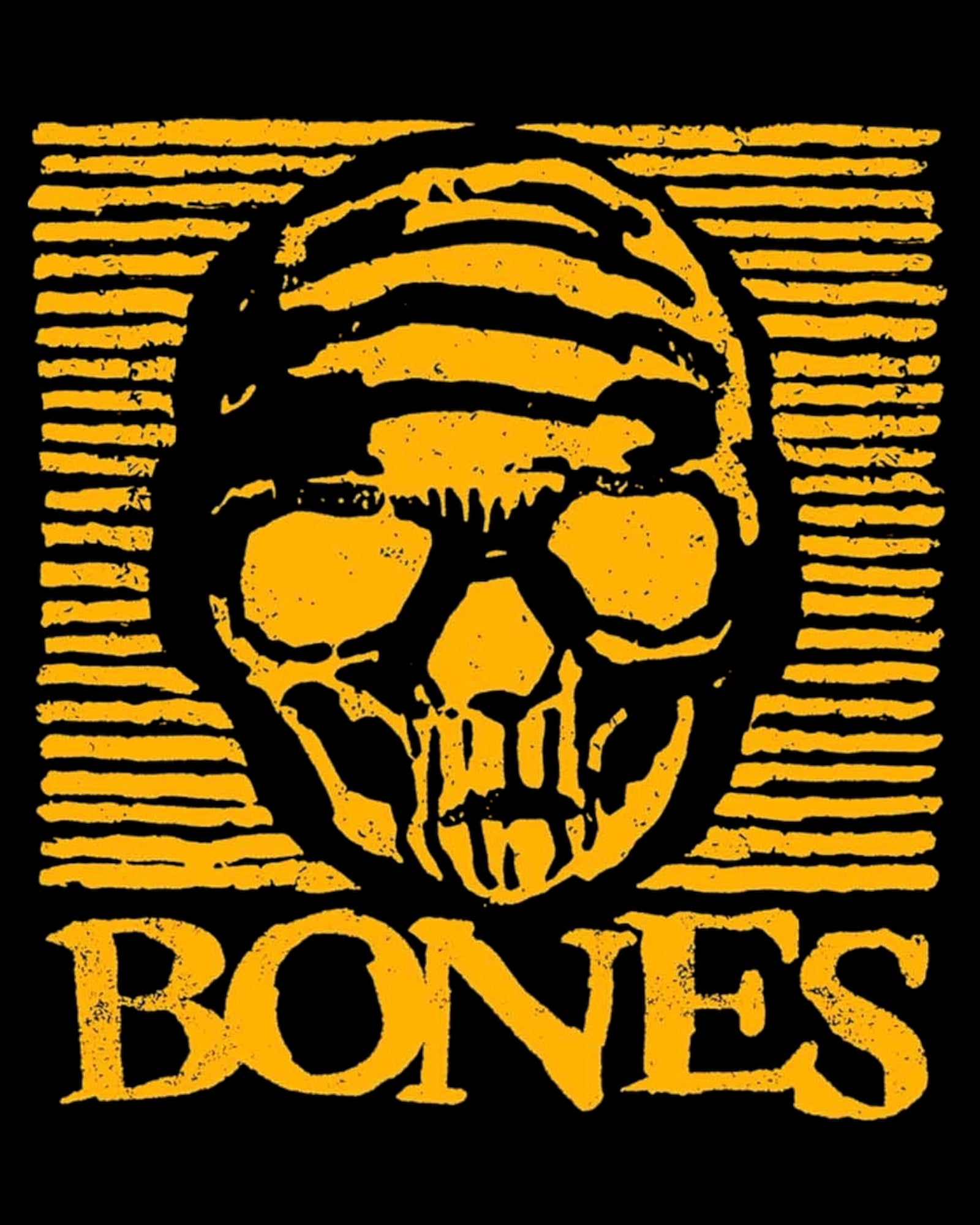 Bones Wheels Logo Skull Vinyl Sticker Black/Yellow 4”